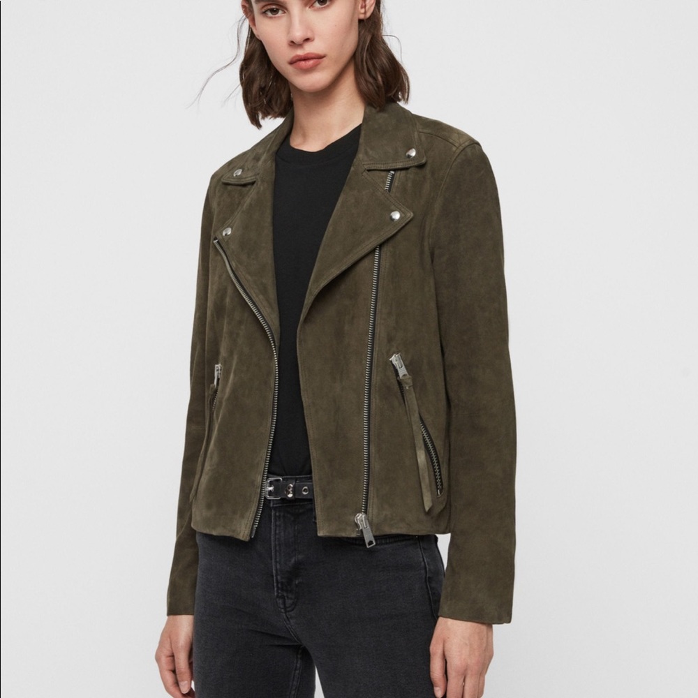 AllSaints Green Dalby Suede Biker Jacket NWT